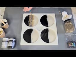 #2240 Glittery Black, White And Gold Resin Coasters