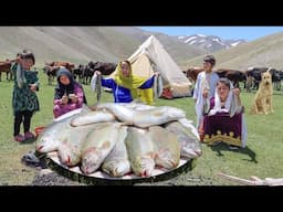 Surviving in the Highest Mountain of Afghanistan | Shepherd Mother Cooking Trout Fish in the Nature