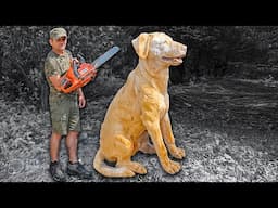 AMAZING CHAINSAW wood carving, Wooden Pet Sculpture, Dog "Pedro"
