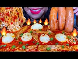 MAKAN MIE TELUR KUAH CABE ENOKI *SPICY NOODLES EGGS SAUSAGES MASSIVE Eating Sounds