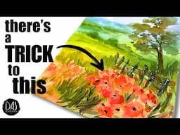 Just 4 steps to paint this Game Changing Watercolor Poppy Landscape (no drawing skills needed)