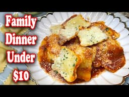 Family Dinner Under $10 | CHEESE RAVIOLI + Garlic Bread Dollar Tree Meal Hack! 🧀🍞