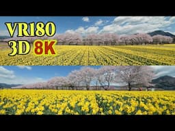 [ 8K 3D VR180 ]  岩井親水公園：30万本のラッパ水仙と桜並木の絶景 Cherry blossoms and daffodils at Iwai Shinsui Park