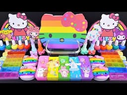 ASMR Kitty Rainbow Slime mixing Eyeshadow, Glitter & Random things into slime #Satisfying #slimeasmr