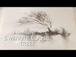 BEGINNERS 5 MINUTE INK TREE SKETCH for Watercolor, Simple LOOSE Watercolour Landscape PAINTING  DEMO