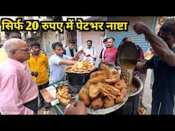 वाराणसी के ठेला पर मिलती है 2 छोटी कचौड़ी और मसालेदार सब्ज़ी सिर्फ ₹20 में 😲 | Street Food Varanasi