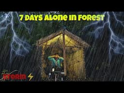 Solo Bushcraft Camping in Rain & Thunderstorm: 7 Days Alone in the Wild Building a Survival Shelter