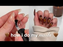 how i do my nails at home like a PRO🤎🧸🪐*cuticle care, gel-x, hand care, nail removal*