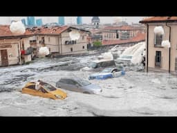 5 minutes ago in Spain! Half of the city in Catalonia was hit by hail, Streets become rivers of ice