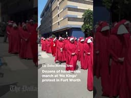 Dozens of handmaidens march at ‘No Kings’ protest in Fort Worth
