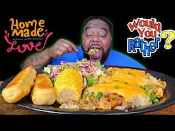 EXTRA Cheesy Shepherd's Pie Eatingshow /Let's Play Would You Rather?