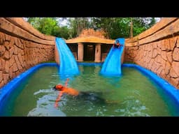 100Days Building Summer Holiday Water Slide Park into Underground Swimming Pool House