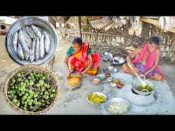 FIG CURRY and SMALL FISH CURRY cooking by santali tribe old couple for eating with rice