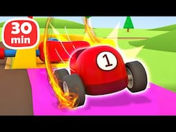 The colorful racing cars & the double loop for street vehicles for kids! New mission for Helper cars