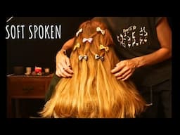 Hair play and brush with bright clips - soft spoken ASMR