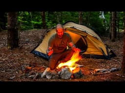 SOLO CAMPING WITH CANVAS HIKING TENT IN THE FOREST