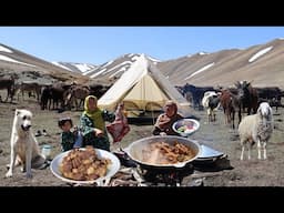 Surviving in the Highest Mountain of Afghanistan | Shepherd Mother Cooking Lamb Curry & lavash Bread