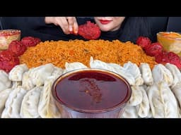 ASMR EATING SPICY NOODLES,CHICKEN MOMO,THUPKA,KOREAN FRIED CHICKEN