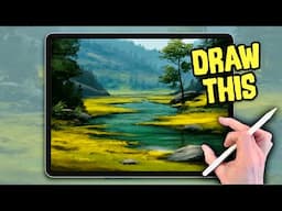 EASY PROCREATE Landscape Drawing Tutorial - Summer River