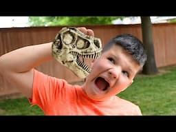 CALEB and Mom look for T-REX DINOSAUR BONES! Mad Scientist Pretend Play Game for kids!