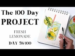 How to paint LEMONADE glass with watercolor. EASY painting idea 58/100