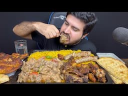 ASMR： EATING WHITE MUTTON CURRY+SPICY MUTTON TIKKA+CHICKEN TIKKA+CHICKEN SEEKH KABAB+MASALA RICE