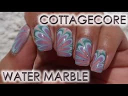 Cottagecore | Water Marble March 2025 | DIY Nail Art Tutorial | MSLP