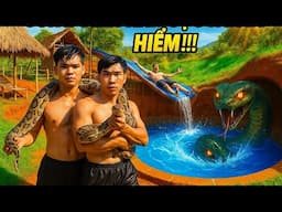 Building Underground Python House with Water Slide & Secret Pool, Primitive Survival 4K