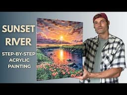 Sunset River Reflection STEP by STEP Acrylic Painting Tutorial
