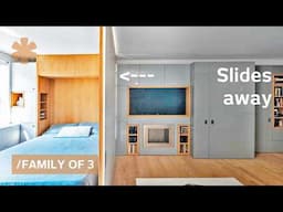 Manhattan telescopic apartment grows with sliding walls & hidden bedroom