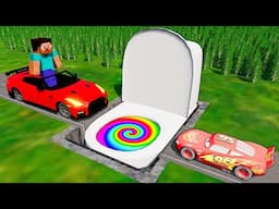 🌈 Rainbow TRANSFORM TOILET VS Lightning McQueen VS MINECRAFT Steve - BeamNG.drive