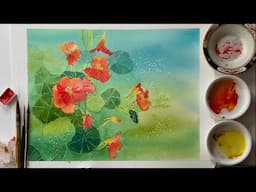 Paint Loose WATERCOLOR NASTURTIUMS! WATERCOLOUR Flowers & Landscape Painting, Techniques Tutorials