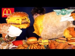 ASMR MUKBANG EXTRA BIG MAC MCDONALDS BURGERS GIANT BURRITOS WINGSTOP CHICKEN & FRIES | WITH CHEESE