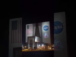 A place of honor ✨ Artemis II Mission Patch Projection on Vehicle Assembly Building