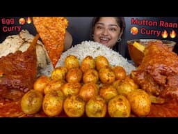 20 SPICY EGG CURRY AND SPICY MUTTON RAAN CURRY, JEERA RICE WITH CHEESE GARLIC NAAN | ASMR MUKBANG