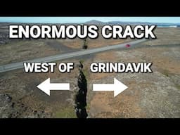 Enormous fissure west of Grindavik town, Iceland. As seen from drone. 4K