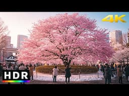 Surprise Tokyo snow day as Sakura start blooming - 4K HDR