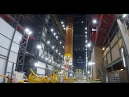 Massive Core Stage for Artemis II Rocket Moved Through Vehicle Assembly Building at NASA Kennedy
