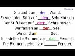 Präpositionen, Dativ - Akkusativ, A1, A2, B1 Deutsch für Beginner, dem - den, der - die, dem - das