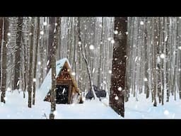 Building A mini Shelter In The SNOWFALL! I Made The FLOOR!