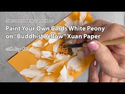 Chinese Painting Paint Your Own Cards White Peony on Buddhist Yellow Xuan Paper