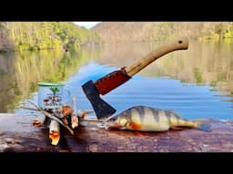 Solo Mountain Catch Cook Camp! Hunting JUMBO Perch & Bluegill