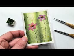 Watercolor cosmos flowers painting tutorial » MOTHERS DAY card ideas for beginners step by step