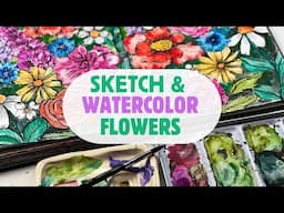 sketch and watercolor flowers