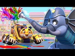 Firetruck Elephant EVIL TWIN shoots RAINBOW SLIME and creates chaos! - Super Rescue Squad