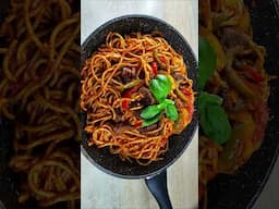 vegetable jollof spaghetti with stir fry beef #food #follow