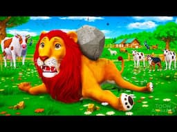 🦁Wild Lion on the Farm! Cow, Dog & Rabbit’s Epic Survival Adventure Begins! 🐮🐶🐰
