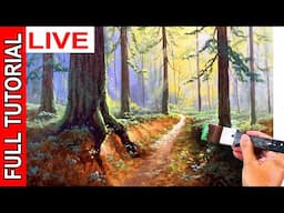 Painting a Forest Path with Detailed Tree Trunks in Acrylics / JMLisondra