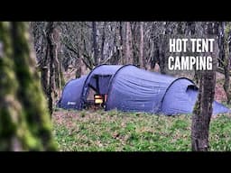 Solo Winter Hot Tent Camping in the Rain