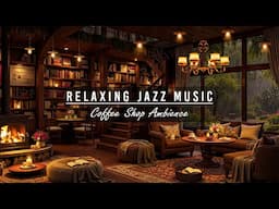 Rain Bookstore Cafe Ambience ☕ Relaxing Jazz Instrumental Music & Crackling Fireplace to Work, Focus